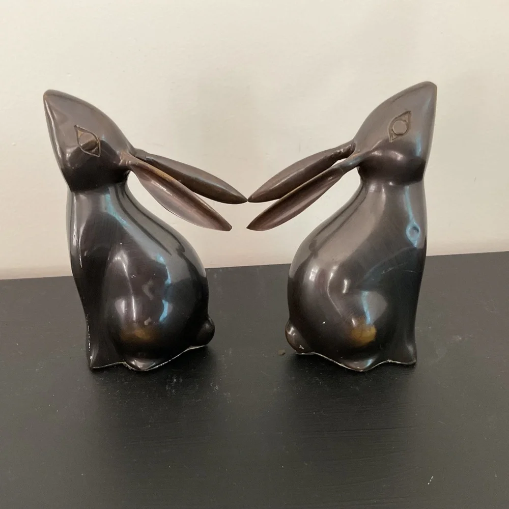 Restoration Hardware Set of 2 Metal Bunny Rabbit Bookends with Bronze Finish